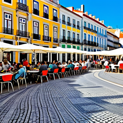 Home 11 **
"A vibrant public square in Lisbon, Portugal, bustling with people. Include colorful buildings, calçada portuguesa pavement, outdoor cafes with people enjoying coffee and pastel de nata. Incorporate street performers and families enjoying the space. safe for work, appropriate content, fully clothed, professional, perfect anatomy, natural proportions, high quality"
**