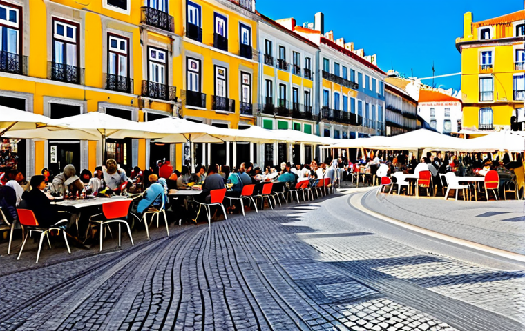 **

"A vibrant public square in Lisbon, Portugal, bustling with people. Include colorful buildings, calçada portuguesa pavement, outdoor cafes with people enjoying coffee and pastel de nata. Incorporate street performers and families enjoying the space. safe for work, appropriate content, fully clothed, professional, perfect anatomy, natural proportions, high quality"

**