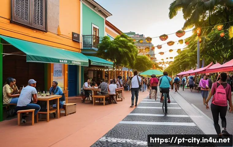 도시계획 업무에서의 창의적 문제 해결법 - A vibrant urban scene in a Brazilian city featuring a flexible-use public space where a parking lot ...