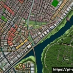 도시계획 업무 보고서 작성법 - A detailed urban planning map of a Brazilian city showcasing diverse neighborhoods with varied popul...