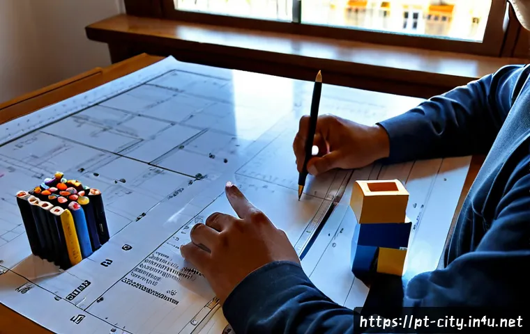 도시계획 실기 준비 전략 - Photorealistic urban planning practical exam preparation scene in a bright Lisbon study room, focuse...